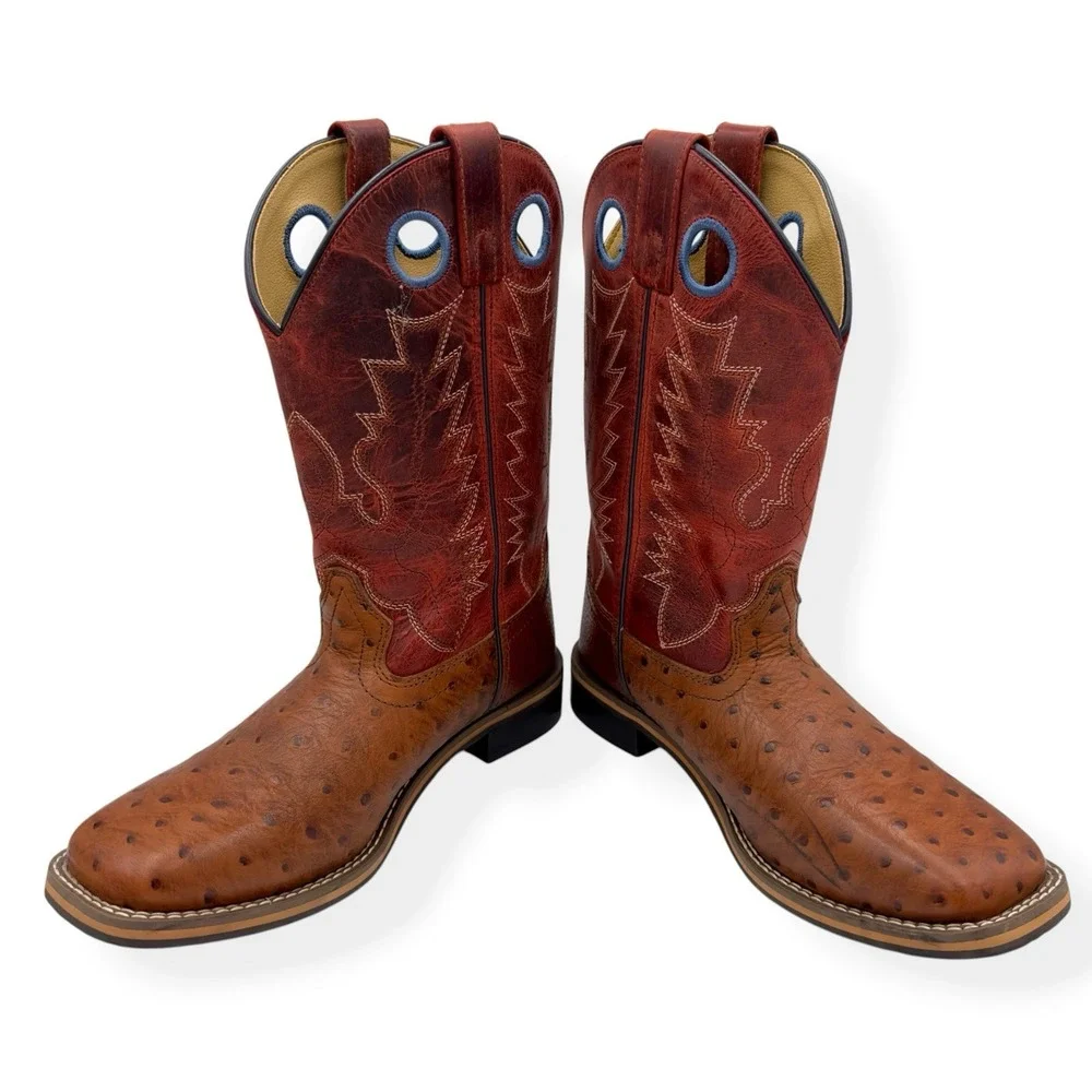 Smoky Mountain Youth Boy's Cheyenne Red Square Toe Boots Ostrich Print Size 4‎ R